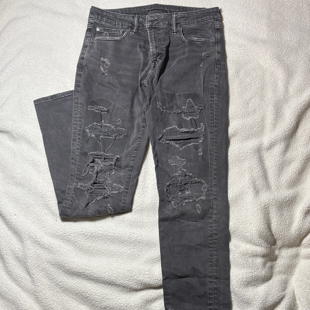 American Eagle Outfitters Charcoal Distressed Slim Jeans